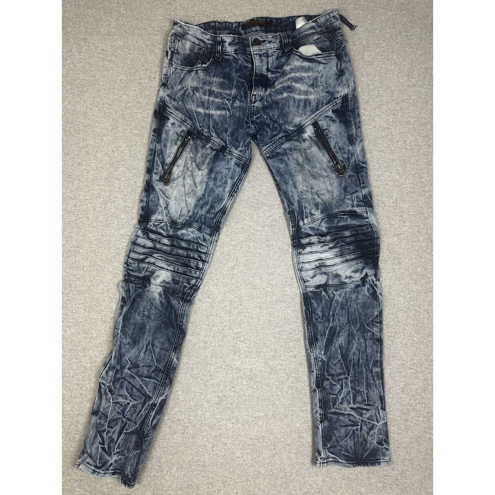 Focus Clothing Jean Mens 36x34 Distressed Biker Moto Skater Zipper Denim Pants